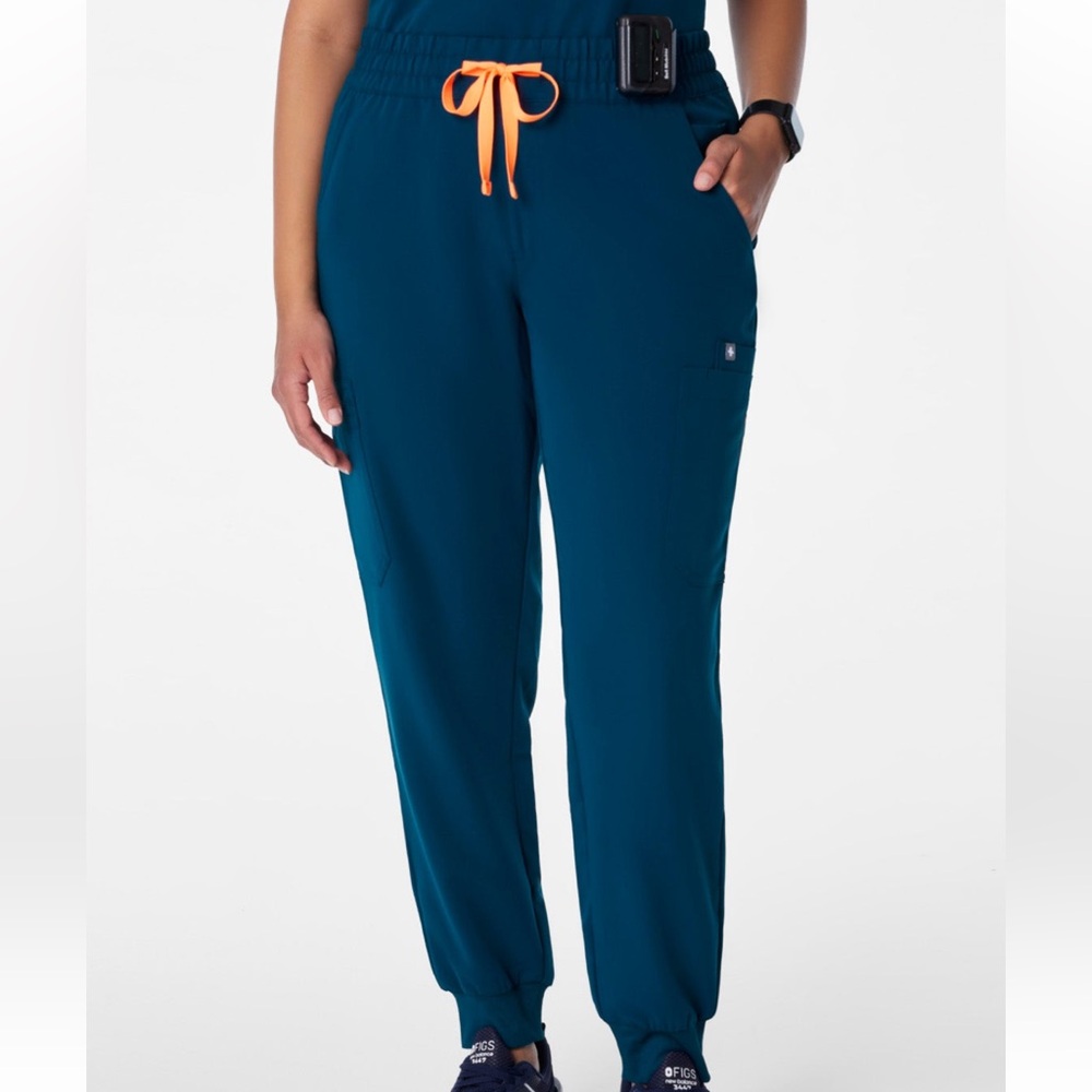 Figs Teal Joggers with Orange Drawstring